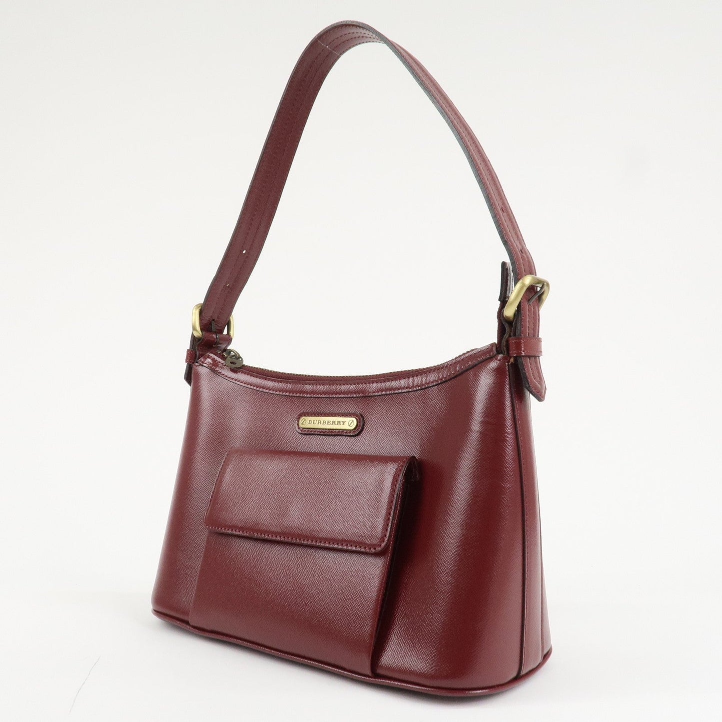 BURBERRY Logo Leather Shoulder Bag Hand Bag Bordeaux Gold Hardware  d