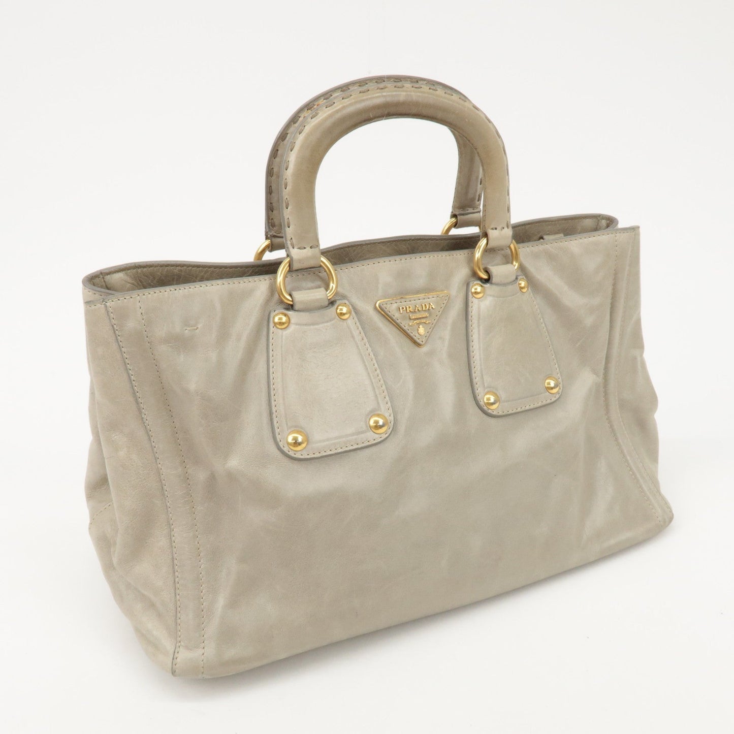 PRADA Triangle Logo Leather 2Way Bag Tote Bag Gray BN2104  d