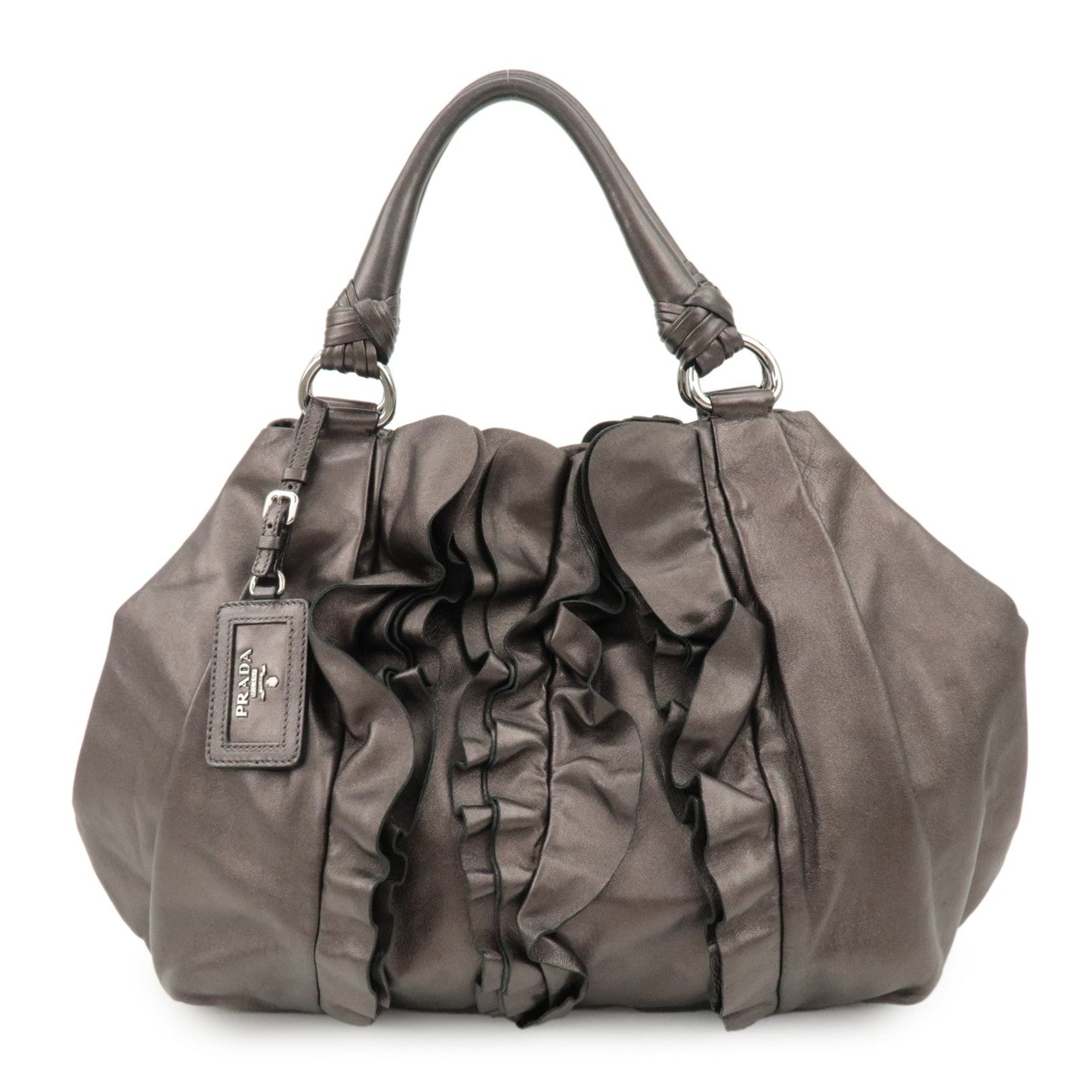 PRADA Nappa Leather Gathered Tote Bag Hand Bag Bronze BR3987  d