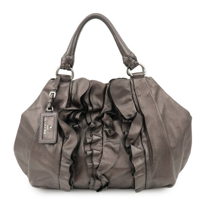 PRADA Nappa Leather Gathered Tote Bag Hand Bag Bronze BR3987  d