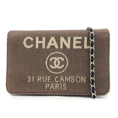 CHANEL Deauville Denim Chain Wallet Navy Brown Silver HDW A80795  d