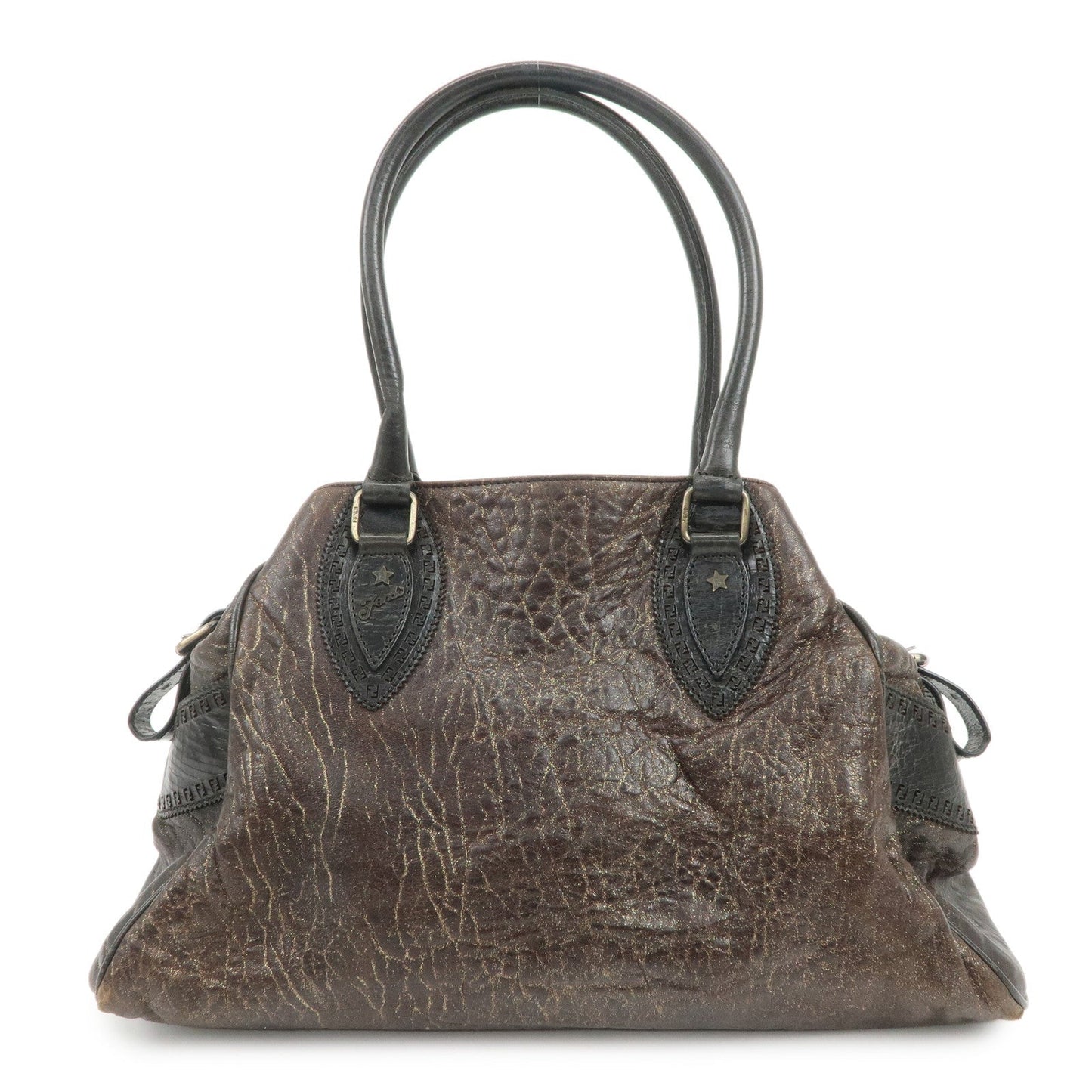 FENDI Etnico Leather Tote Bag Shoulder Bag Hand Bag Brown 8BN162