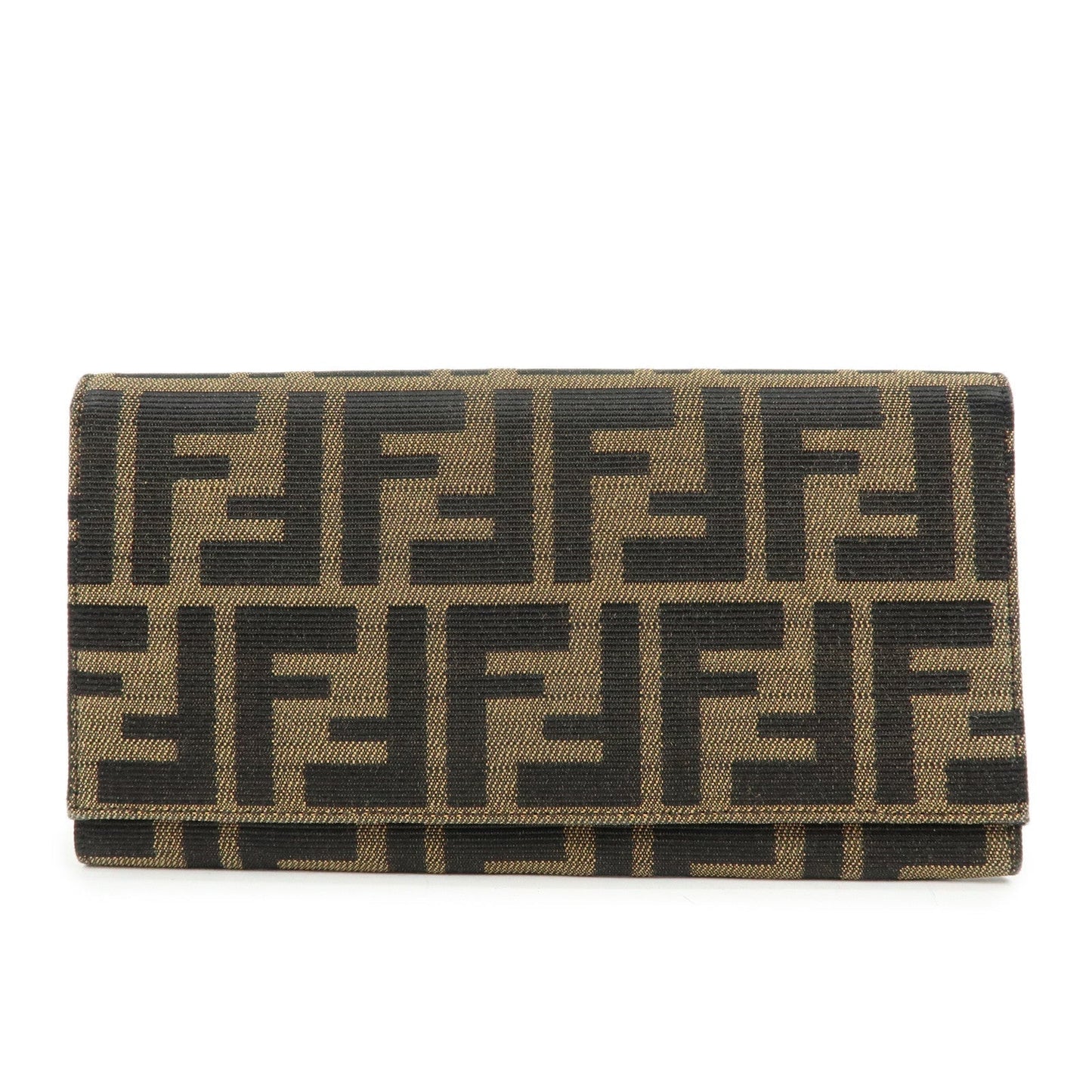 FENDI Zucca Canvas Bi-fold Long Wallet Black Brown 8M0009