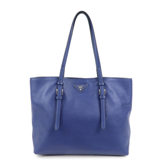 PRADA Triangle Logo Saffiano Leather Tote Shoulder Bag Blue 1BG133