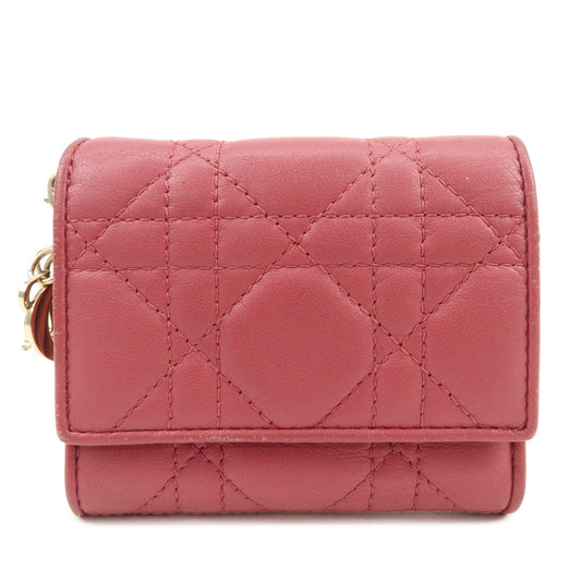 Christian Dior Cannage Leather Bi-fold Compact Wallet Pink