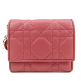 Christian Dior Cannage Leather Bi-fold Compact Wallet Pink