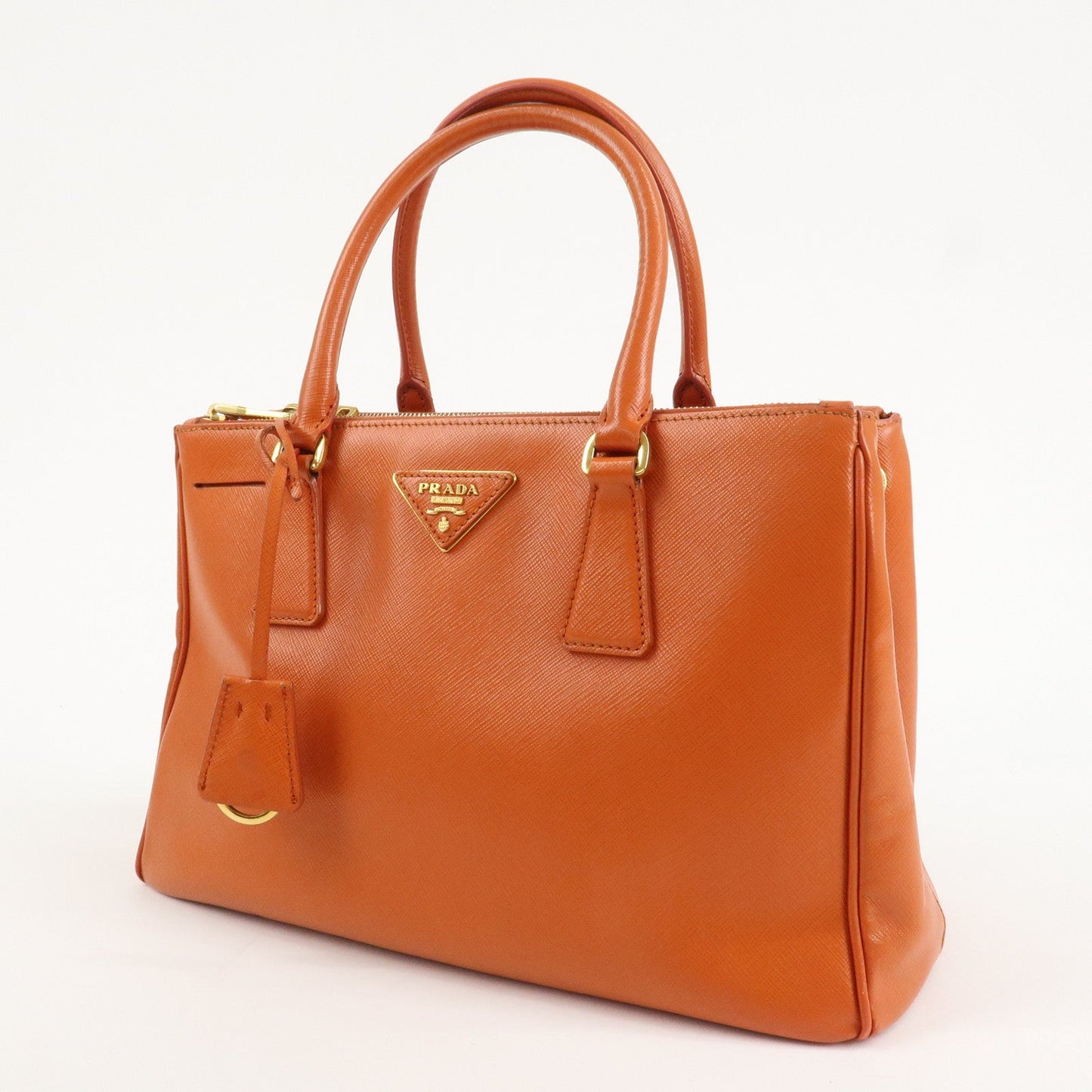 PRADA Triangle Logo Leather 2Way Hand Bag Orange 1BA863  d