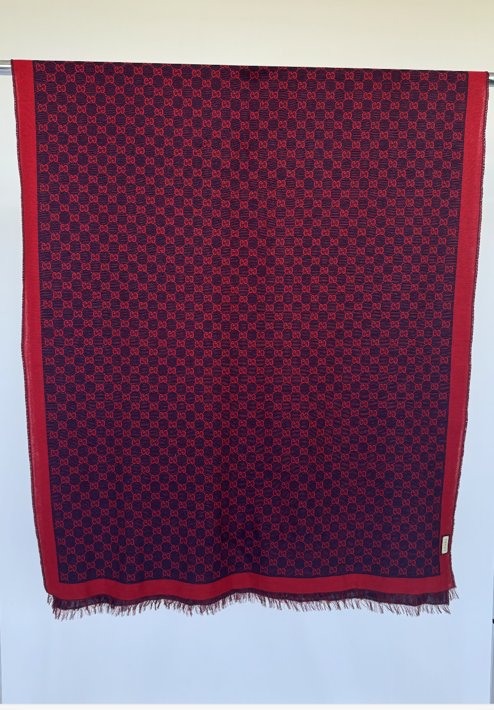 GUCCI Cotton Scarf in Bordeaux w/ Total Pattern