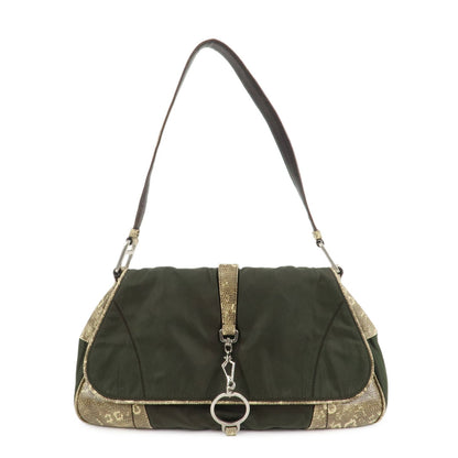PRADA Triangle Logo Nylon Shoulder Bag Hand Bag Khaki B10738