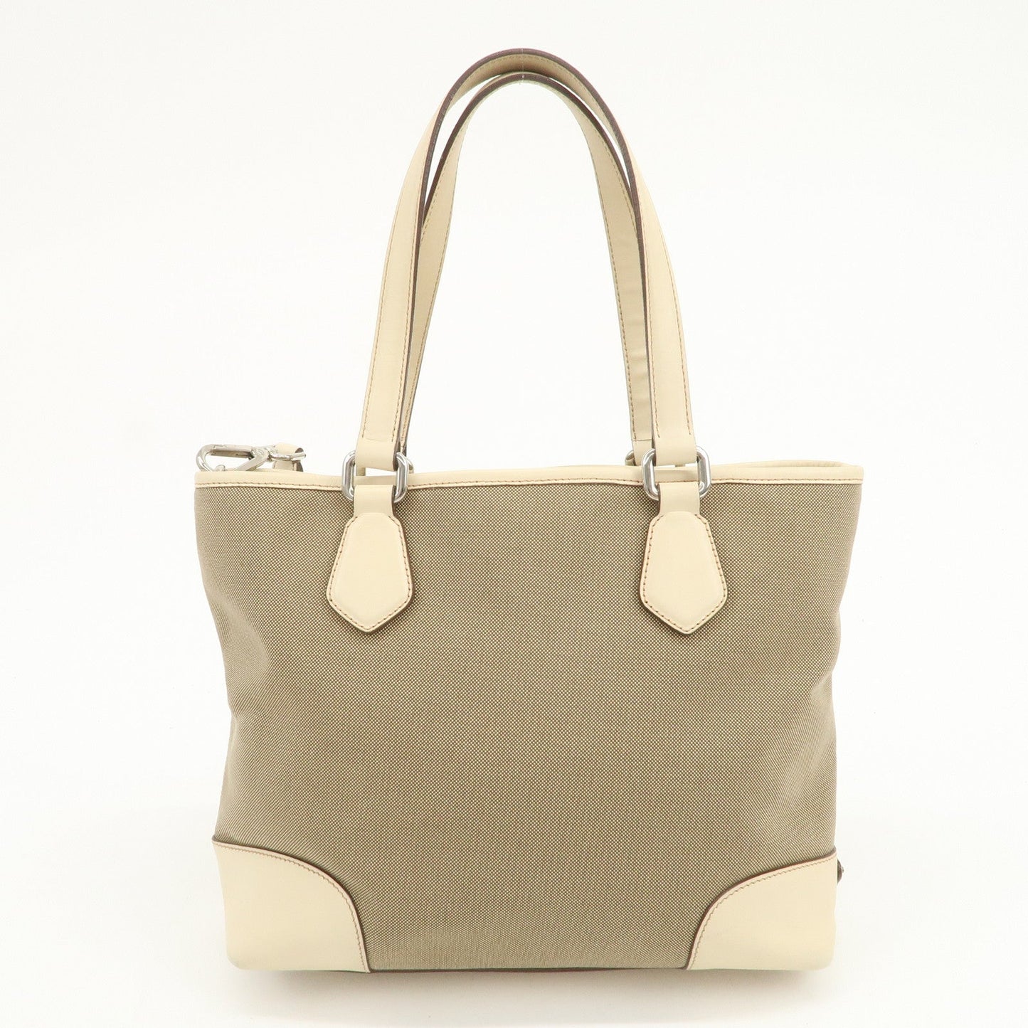 PRADA Logo Jacquard Leather 2Way Shoulder Bag Tote Bag Beige BR3414