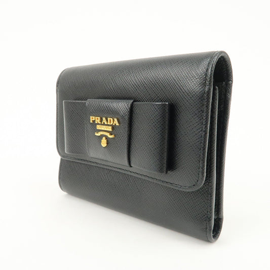 PRADA Leather Ribbon Tri-fold Wallet Black 1MH840  d