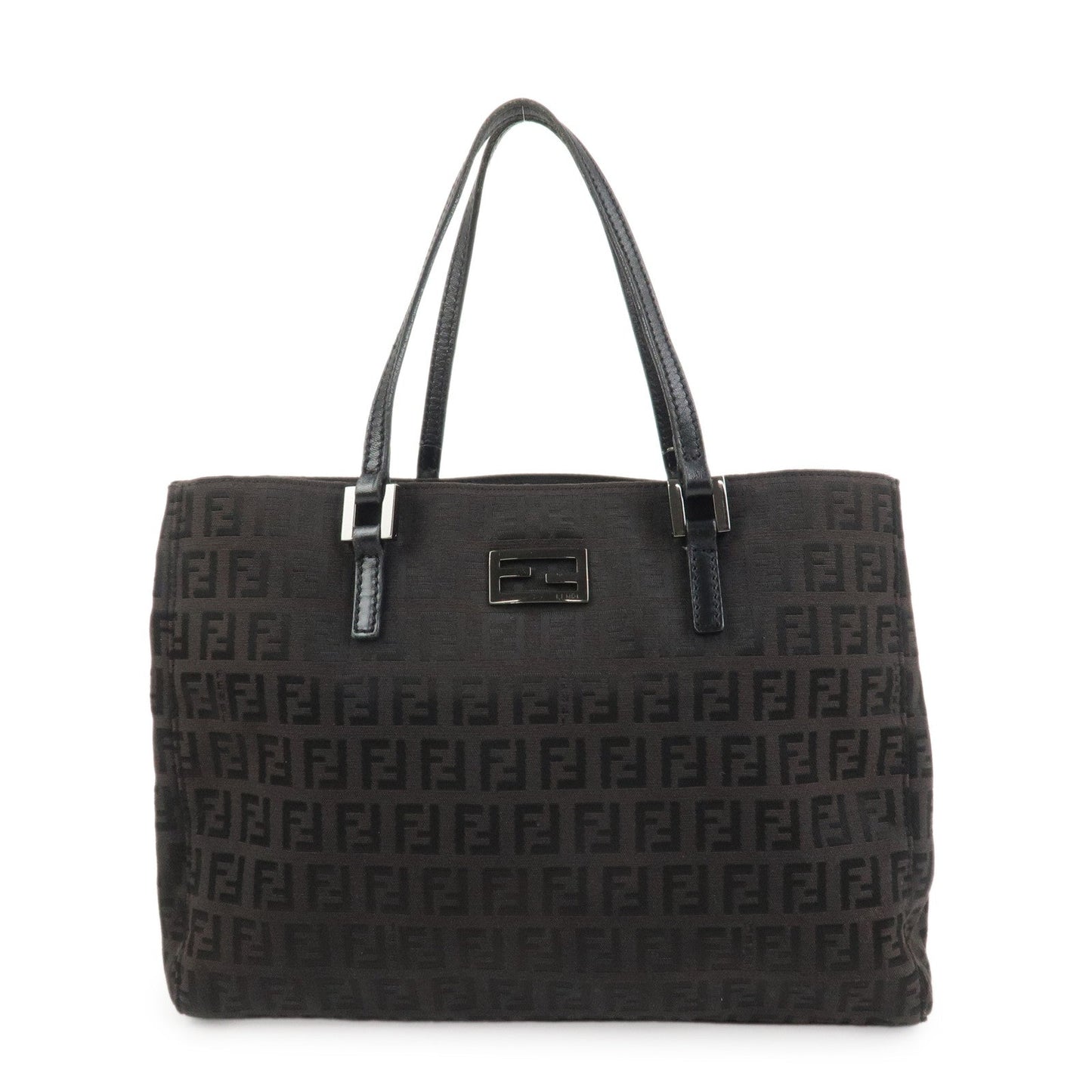 FENDI Zucchino Canvas Leather Hand Bag Tote Bag Dark Brown 8BH132
