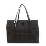 FENDI Zucchino Canvas Leather Hand Bag Tote Bag Dark Brown 8BH132