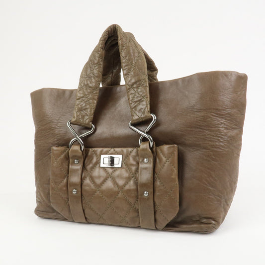 CHANEL Matelasse Lamb Skin Tote Bag Hand Bag Khaki