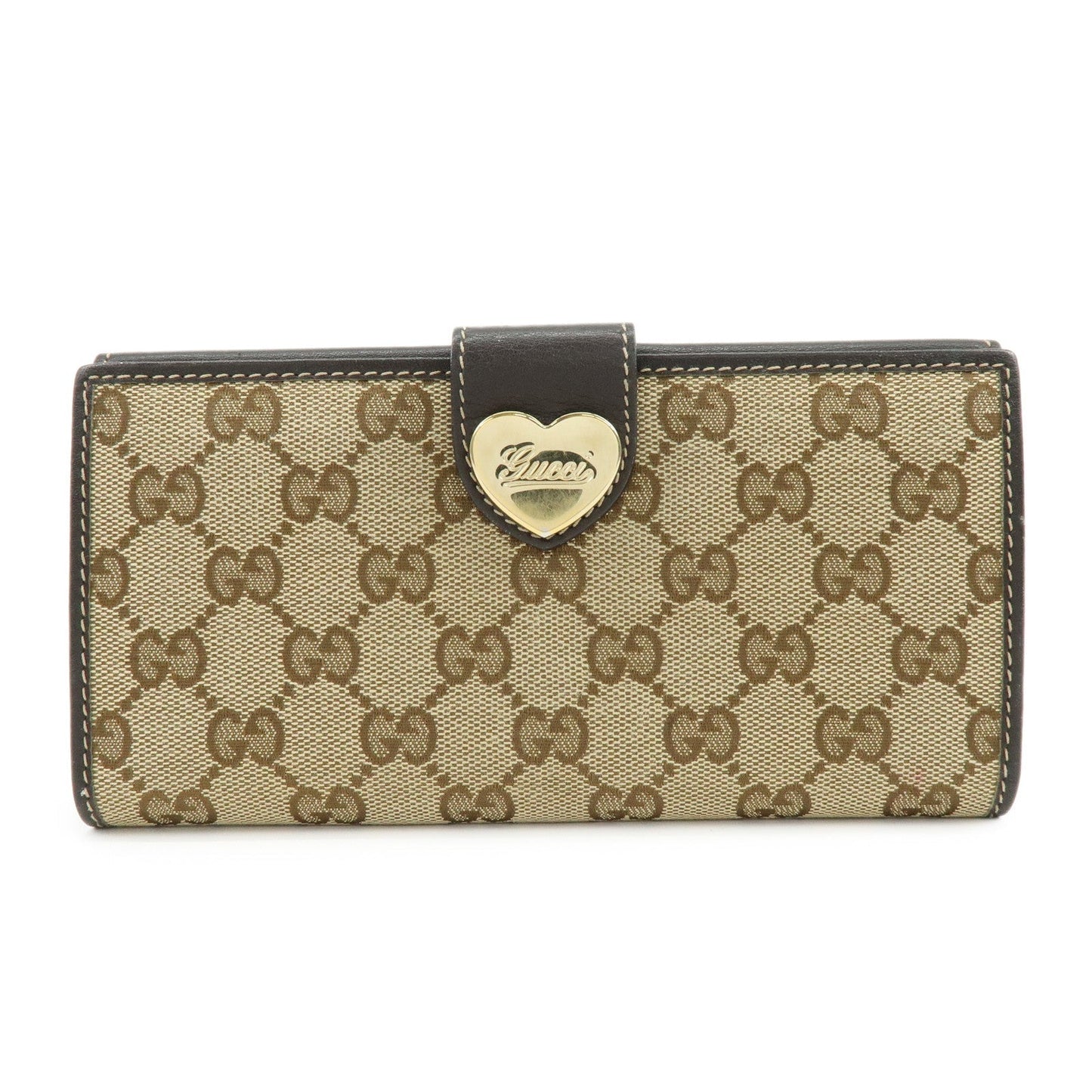 GUCCI GG Heart Logo Canvas Leather W Hook Long Wallet 203550
