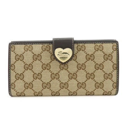 GUCCI GG Heart Logo Canvas Leather W Hook Long Wallet 203550