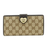 GUCCI GG Heart Logo Canvas Leather W Hook Long Wallet 203550