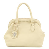 FENDI Selleria Leather Boston Bag Hand Bag Cream 8BN127