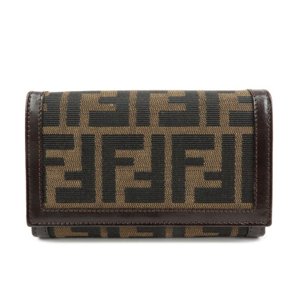 FENDI Zucca Canvas Leather Tri-fold Wallet Brown Black 31052
