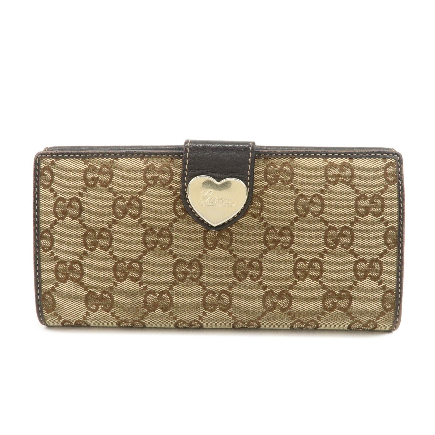 GUCCI Lovely Heart GG Canvas Leather Bi-fold Long Wallet Brown 203550  d
