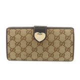 GUCCI Lovely Heart GG Canvas Leather Bi-fold Long Wallet Brown 203550  d