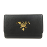 PRADA Saffiano Leather 4 Ring Key Case Key Chain Black