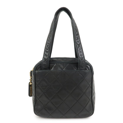 CHANEL Matelasse COCO Mark Lamb Skin Hand Bag Black