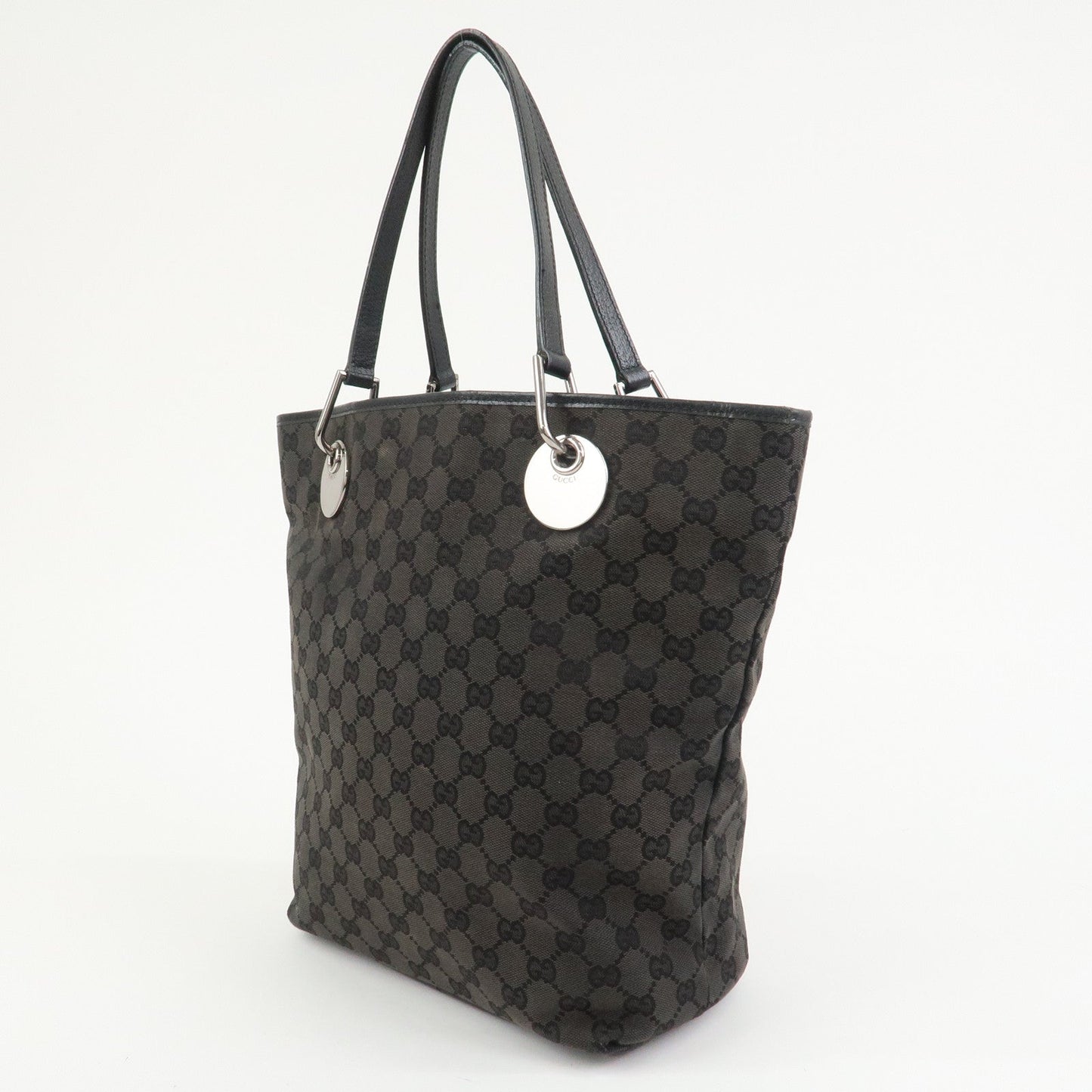 GUCCI GG Monogram Canvas Leather Tote Bag Hand Bag Black 120836