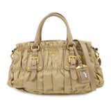 PRADA Logo Nylon Leather 2Way Shoulder Bag Hand Bag Beige BN1407
