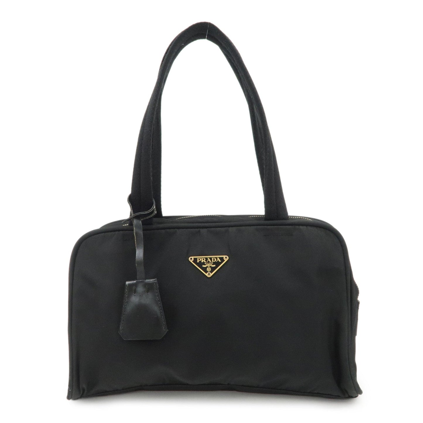 PRADA Triangle Logo Leather Nylon Hand Bag Shoulder Bag Black BR0141  d