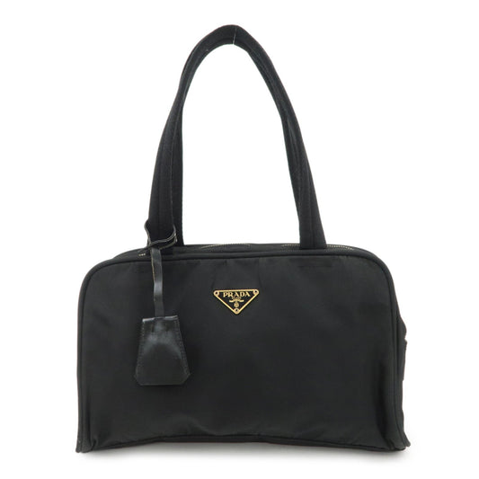 PRADA Triangle Logo Leather Nylon Hand Bag Shoulder Bag Black BR0141  d