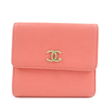 CHANEL COCO Mark Calf Leather Compact Wallet Clover Motif Pink