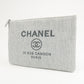 CHANEL Deauville Nylon Canvas Pouch Clutch Bag Light Gray A80118