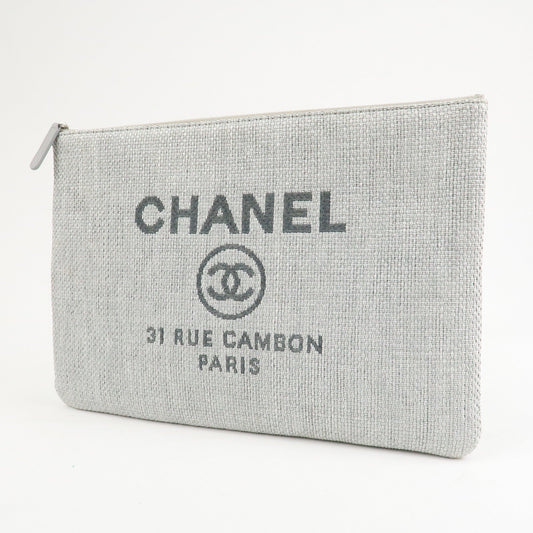 CHANEL Deauville Nylon Canvas Pouch Clutch Bag Light Gray A80118
