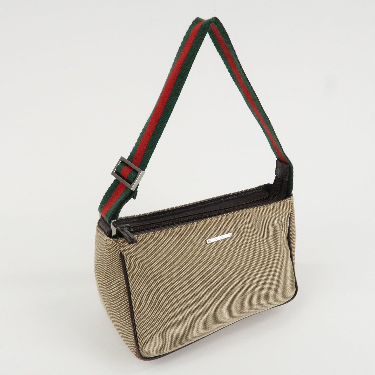 GUCCI Sherry Canvas Leather Pouch Hand Bag Beige Brown 106644  d