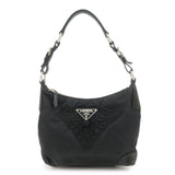 PRADA Triangle Logo Leather Nylon Shoulder Bag Hand Bag Black  d