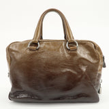 PRADA Logo Patent Leather Hand Bag Boston Bag Brown BL0555