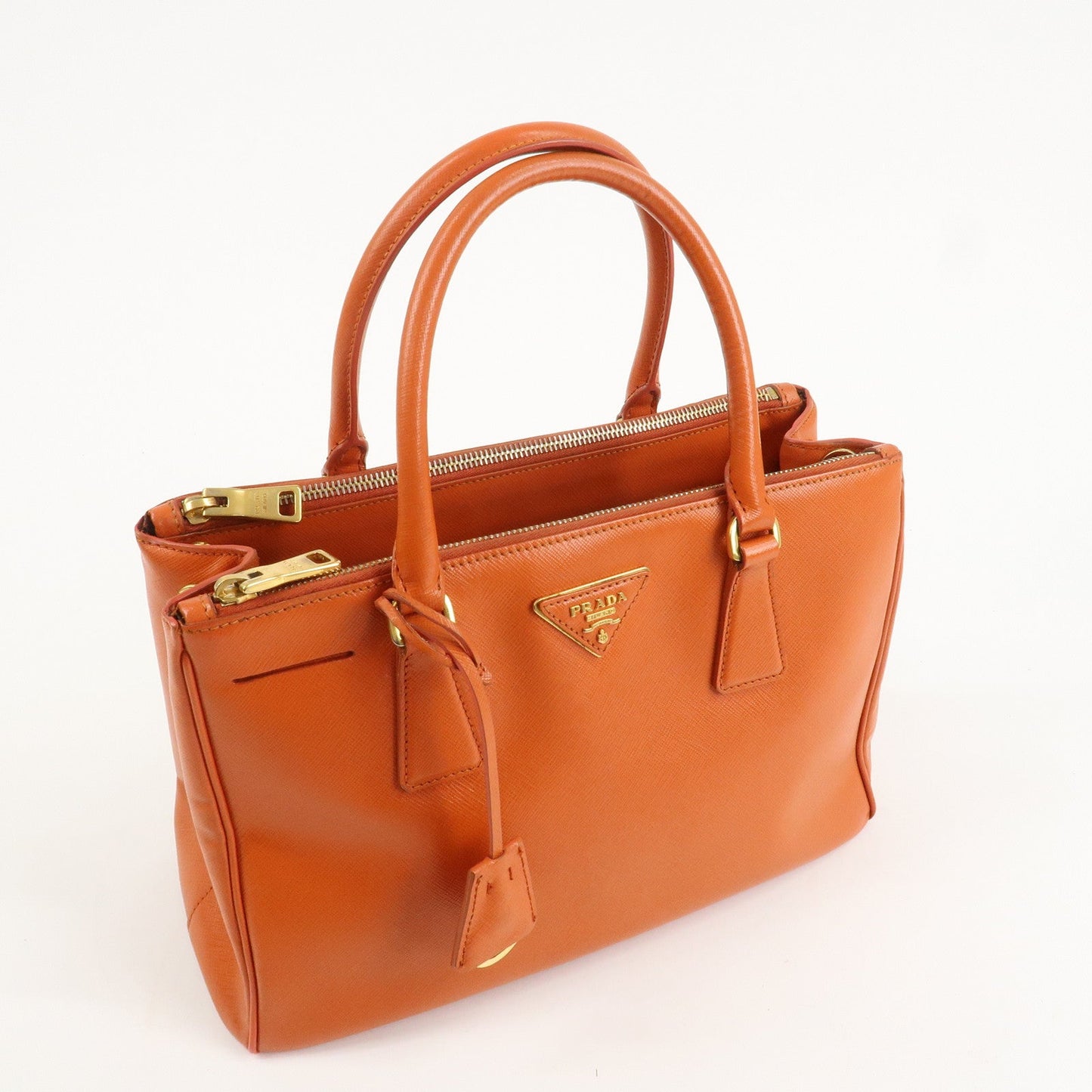 PRADA Triangle Logo Leather 2Way Hand Bag Orange 1BA863  d
