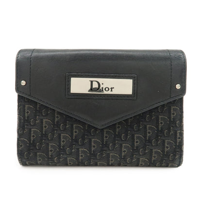 Christian Dior Trotter Leather Canvas Tri-Hold Wallet Black Silver