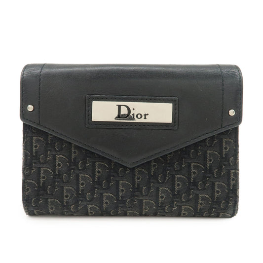Christian Dior Trotter Leather Canvas Tri-Hold Wallet Black Silver
