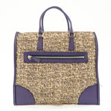 PRADA Triangle Logo Tweed Leather Tote Bag Purple Beige B11261  d