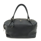 PRADA Triangle Logo Leather Boston Bag Shoulder Bag Black BR4998