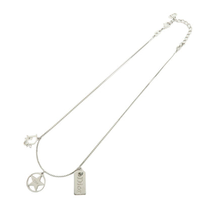 Christian Dior Logo Metal Necklace Silver Star Motif