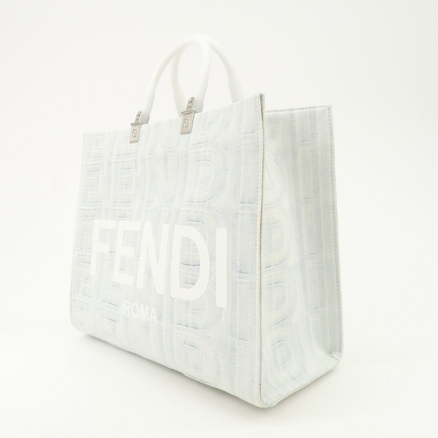 FENDI Leather Sunshine Medium 2Way Tote Bag Hand Bag White 8BH386  d