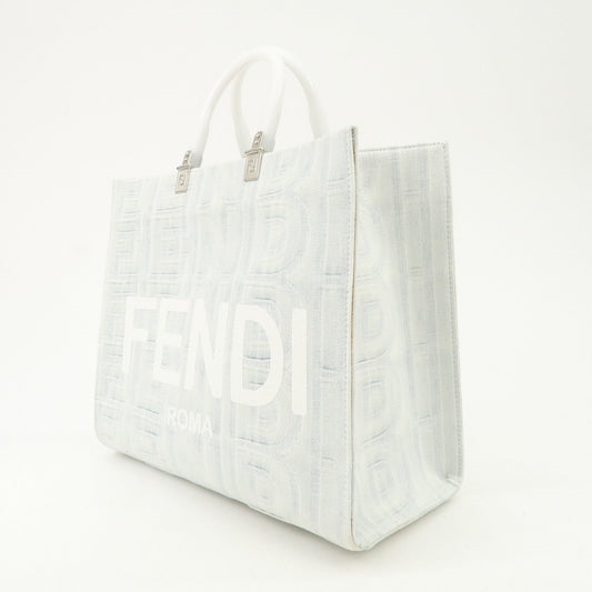 FENDI Leather Sunshine Medium 2Way Tote Bag Hand Bag White 8BH386  d