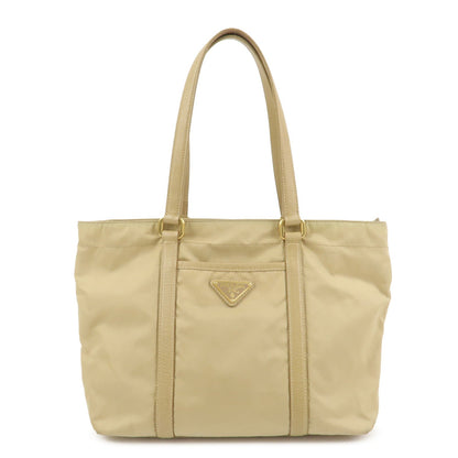 PRADA Triangle Logo Nylon Saffiano Leather Tote Bag Beige BR2311