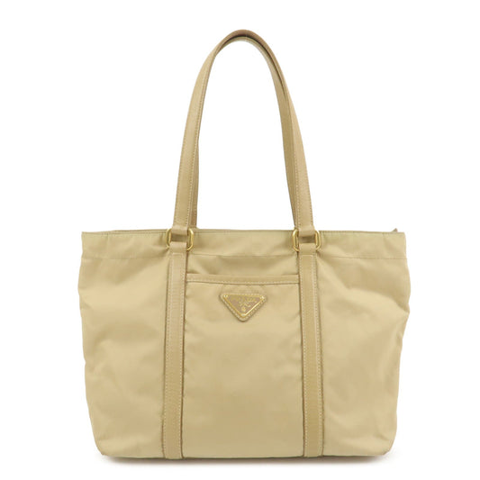 PRADA Triangle Logo Nylon Saffiano Leather Tote Bag Beige BR2311
