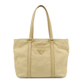 PRADA Triangle Logo Nylon Saffiano Leather Tote Bag Beige BR2311