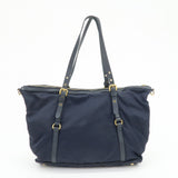 PRADA Nylon Saffiano Leather Shoulder Bag Tote Bag Navy