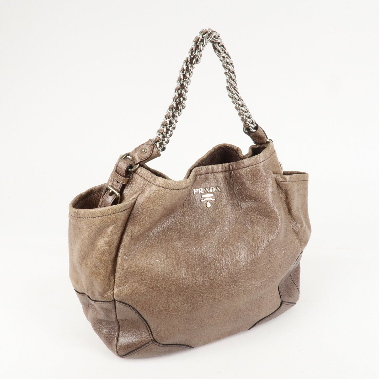 PRADA Logo Leather Shoulder Bag Hand Bag Brown  d